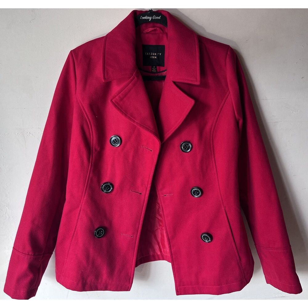 Celebrity Pink Women's Red Pea Coat Size Medium